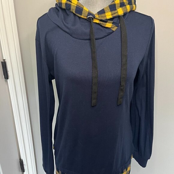 Women's Funnel Neck Hoodie, Navy Blue & Yellow Size M NWOT - Picture 2 of 4